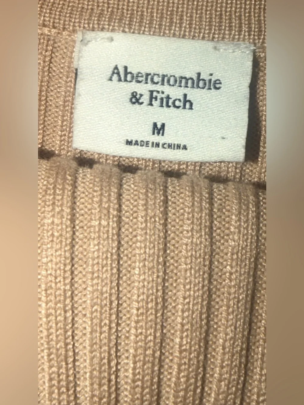Abercrombie & Fitch Ribbed Long-Sleeve Maxi Dress in Tan